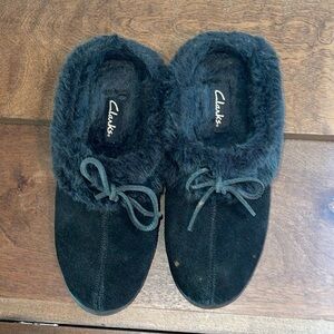 Clarks Suede Leather Mules Black Sz. 8